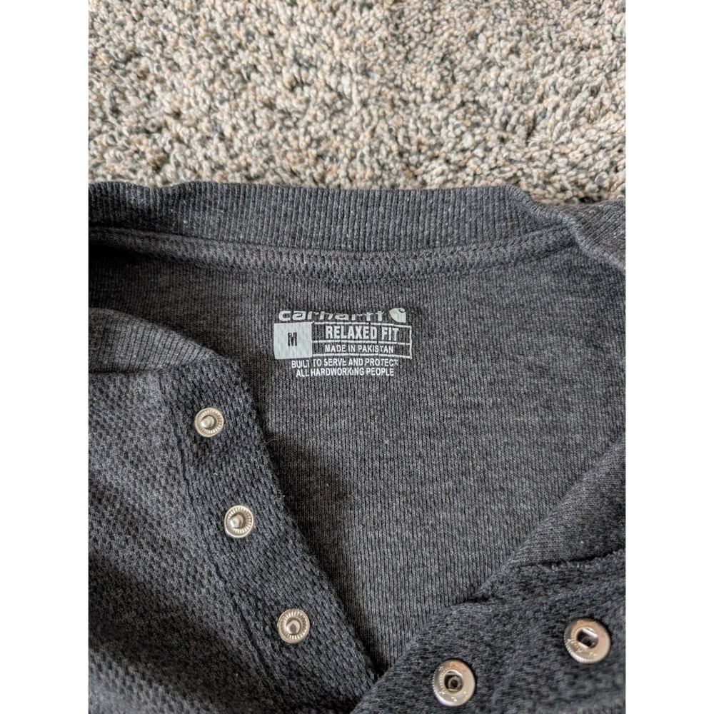 Carhartt Mens Relaxed Fit Long Sleeve Waffle Knit Henley Shirt Charcoal Grey M - Picture 3 of 3